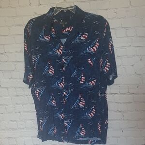 Men's Large 42-44 Patriotic Sailboat Button Down Vacation Summer Shirt